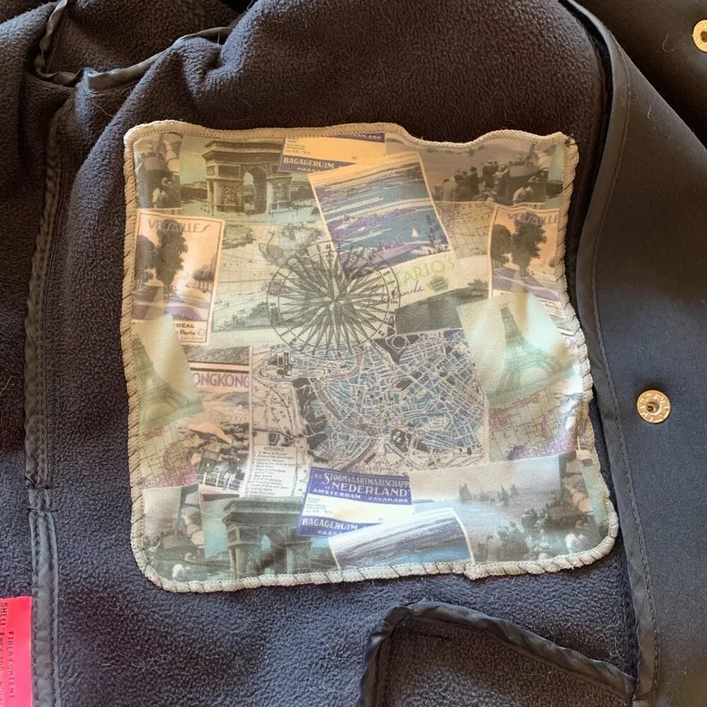 Betsey Johnson M Rain Hood Trench Coat Jacket Dble Breast Belted Navy Thumbholes - Picture 6 of 7